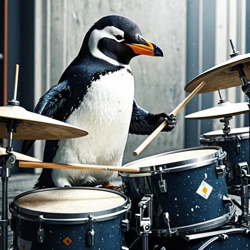 Anime Penguin Drummer in 2D Art Style