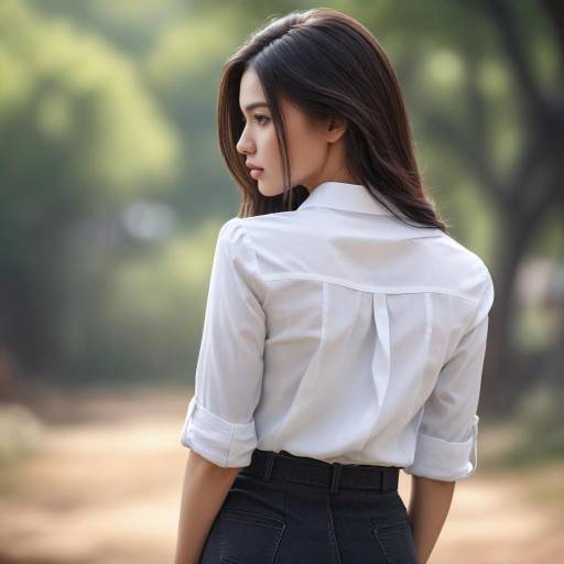 Young Woman in White Shirt Looking Back Outdoors
