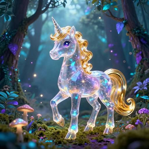 Crystal Unicorn in Enchanted Forest