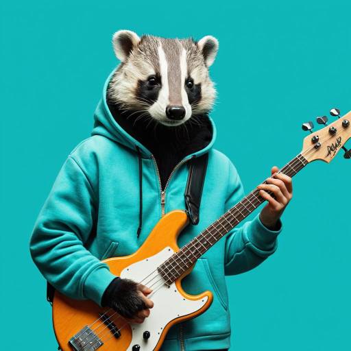 Vibrant Badger Portrait with Electric Bass