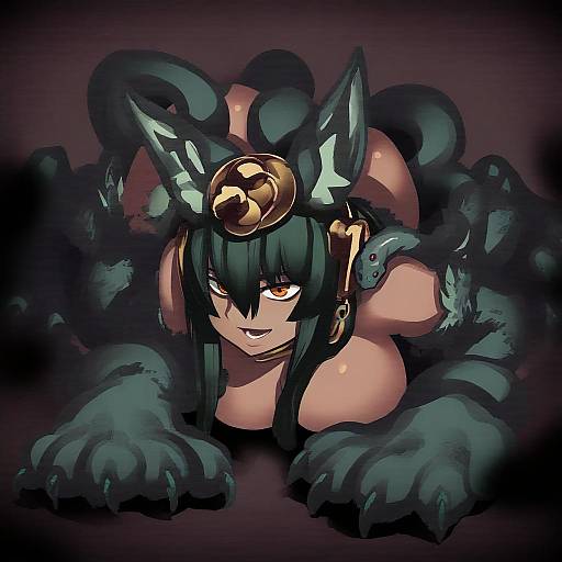 Illustration of Anubis (monster girl encyclopedia), monster girl encyclopedia in the style of Ireading