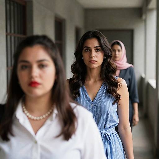 Dynamic Hallway Scene with Three Figures