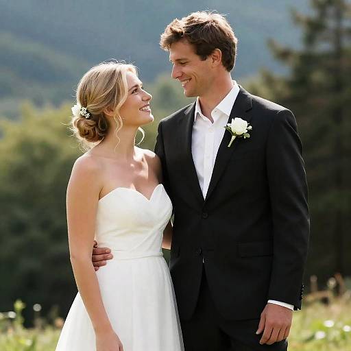 Wedding Couple Outdoors Embracing