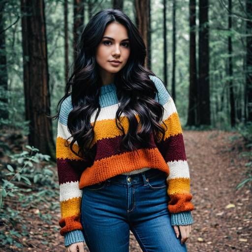 Woman in Colorful Knit Sweater in Forest