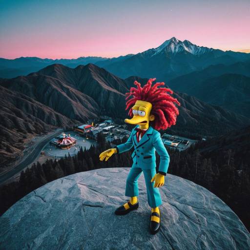 Sideshow Bob Figure on Mountain Overlook at Twilight