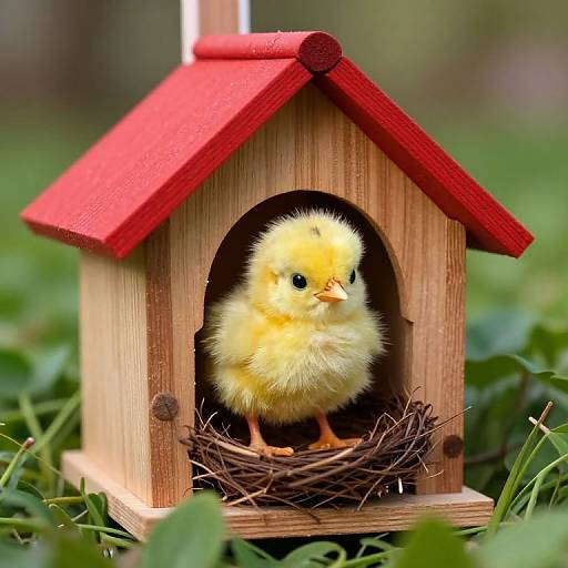 Cute Yellow Chick in Cozy Birdhouse