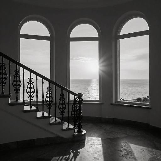 Dramatic Black and White Staircase Scene