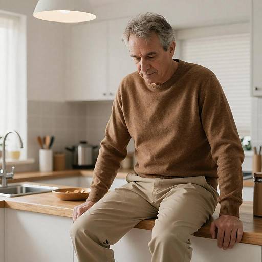 Contemplative Man in Cozy Kitchen Setting
