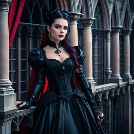 Elegant Gothic Vampire on Castle Balcony