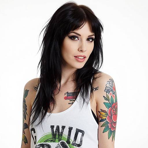 Tattooed Woman with Bold Makeup