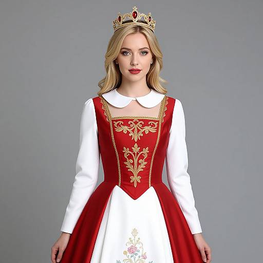 Regal Blonde Woman in Embroidered Dress