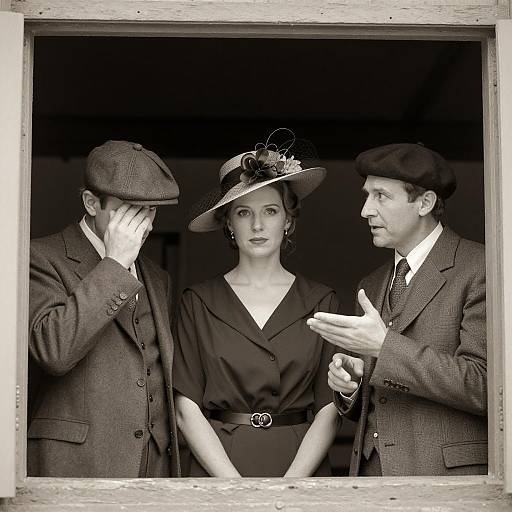 Vintage Window Portrait of Three People