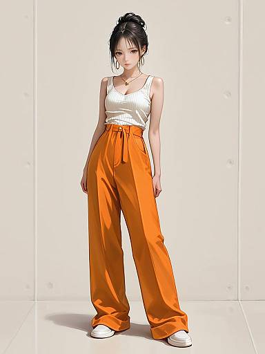 Casual Chic Woman in Orange Trousers