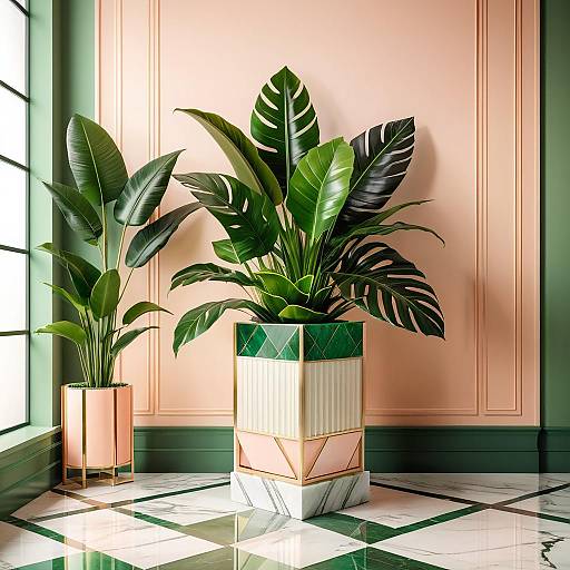Modern Decorative Planter with Tropical Leaves