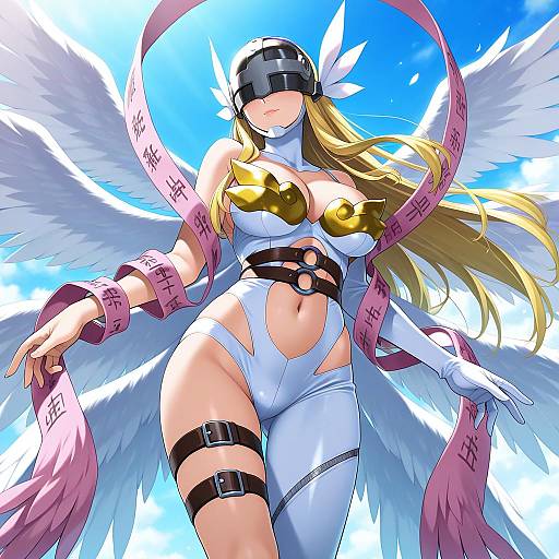 Illustration of Angewomon, digimon in the style of Hashimoto takashi