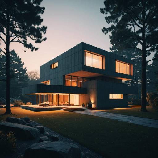 Luxurious Brutalist House at Sunset