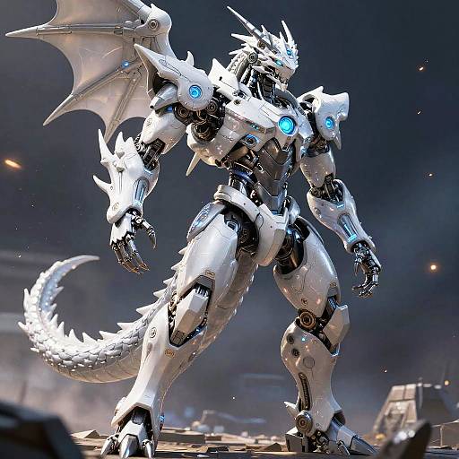 White Bionic Dragon Mech Photoreal Masterpiece
