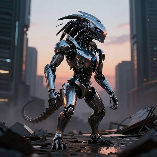 Sleek Robotic Predator in Ruins