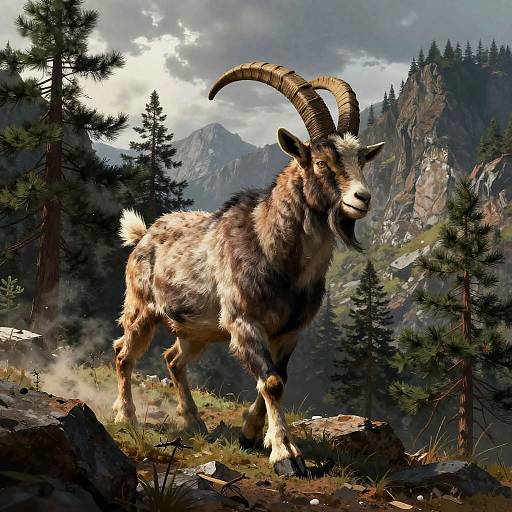 Goatman in Rugged Mountain Terrain