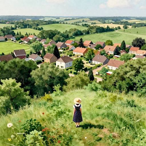 Enchanting Aerial Watercolor Village Scene