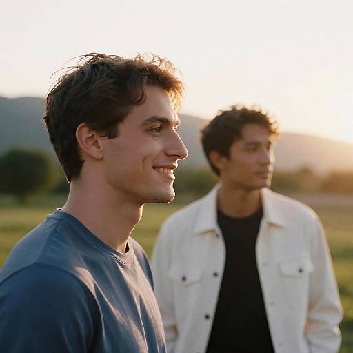 Sunset Portrait of Two Friends Outdoors