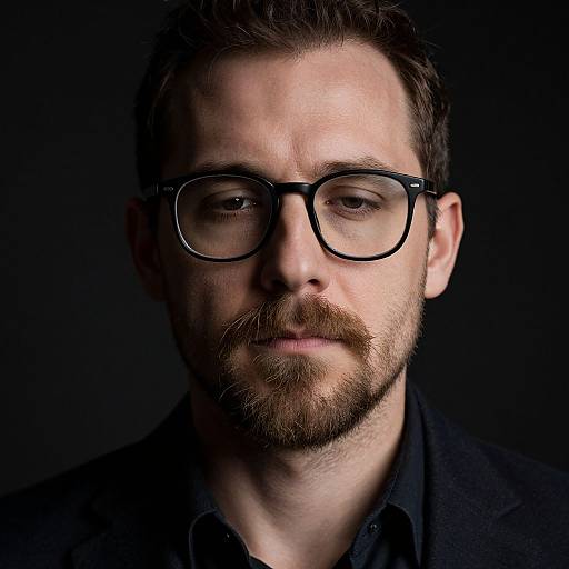 Contemplative Man with Mustache and Stubble