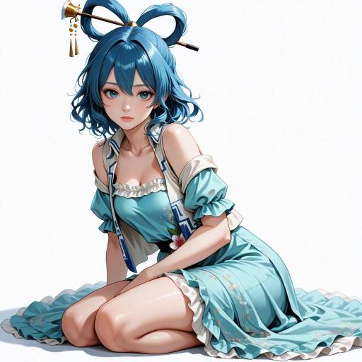 Blue Haired Girl with Hair Ornament