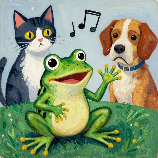 Suprematist Frog Singing with Cat and Dog
