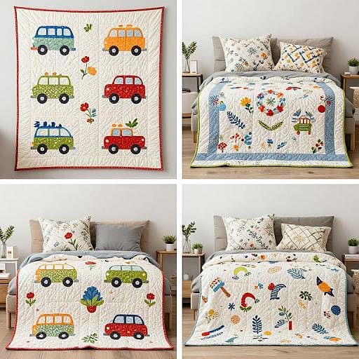 Vibrant Camping Quilts with Floral Vehicles