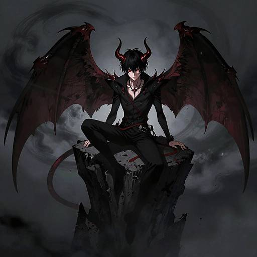 Anime Demon Boy on Jagged Cliff