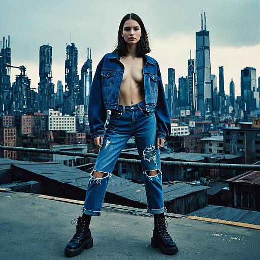 Confident Young Woman in Cyberpunk Fashion