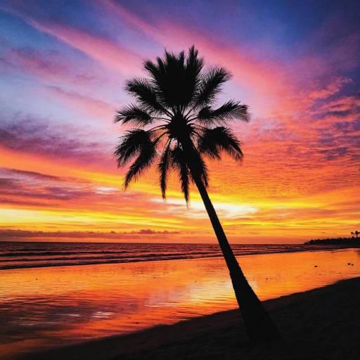 Serene Sunset at the Beach with Palm Trees