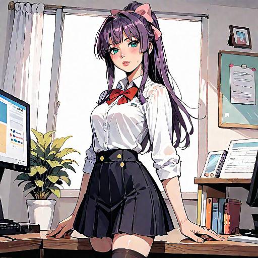 Purple-Haired Office Girl at Desk