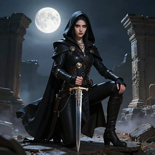 Graceful Half-Elf Rogue in Moonlight