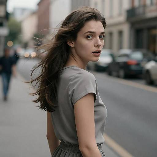 Candid Wind-Blown Urban Street Portrait