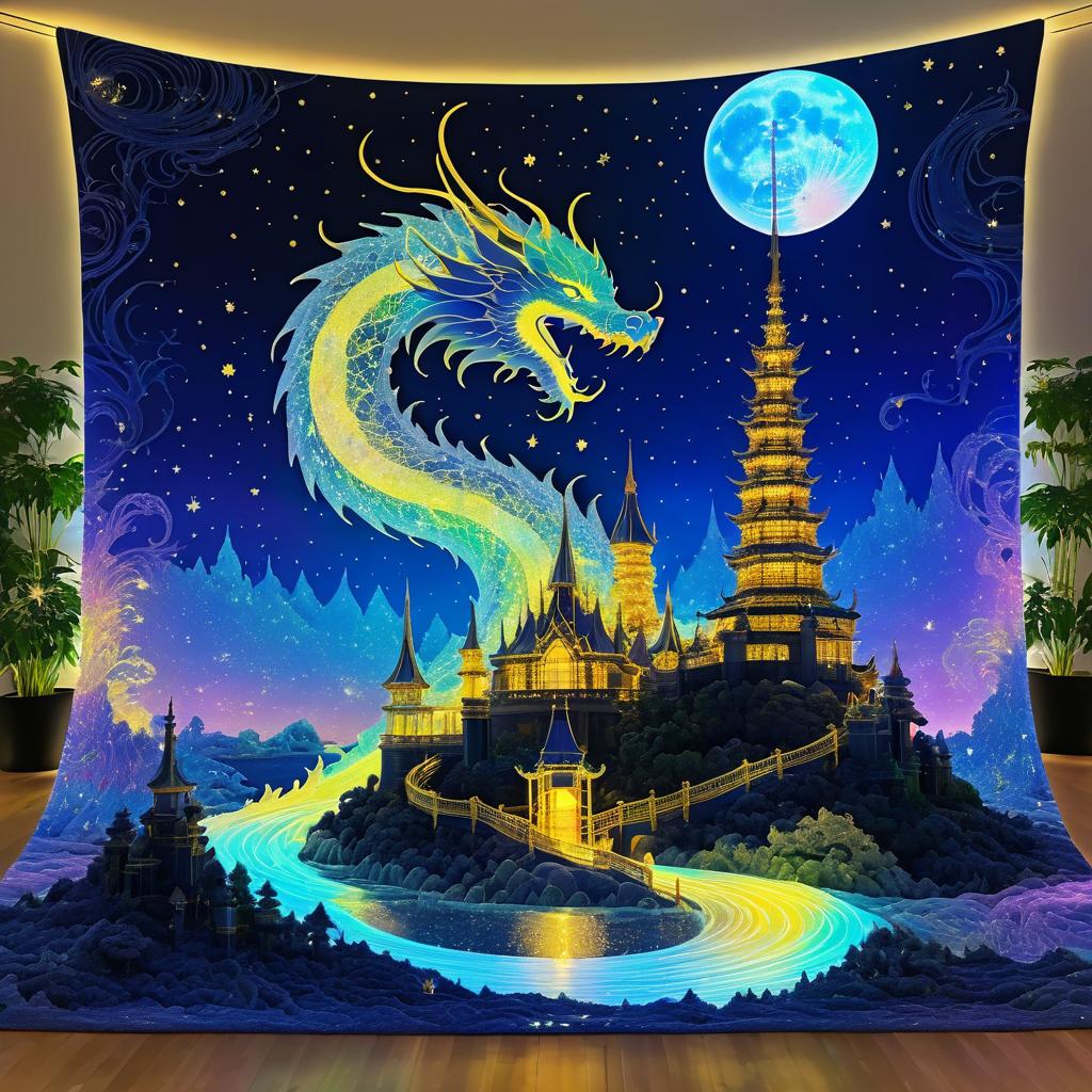 Majestic Dragon and Crystal Tower in Moonlight