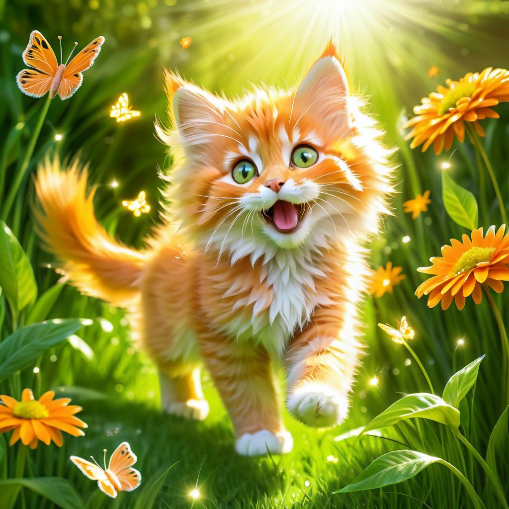 Playful Kitten in a Sunlit Garden