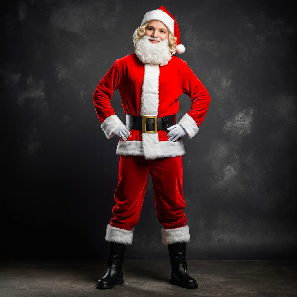 Smirking Boy in Santa Costume Portrait