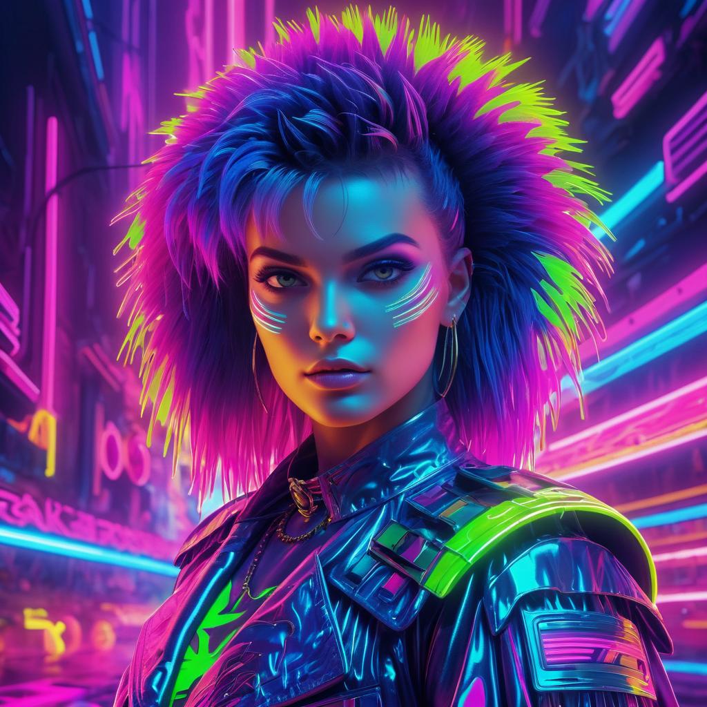 Vibrant 80s Neon Cyberpunk Warrior Art