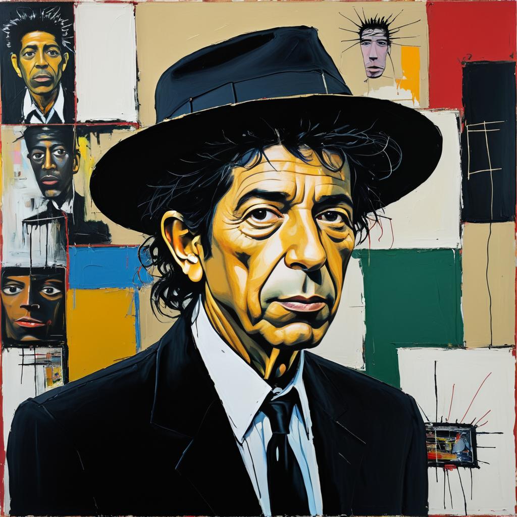 Leonard Cohen Portrait in Basquiat Style