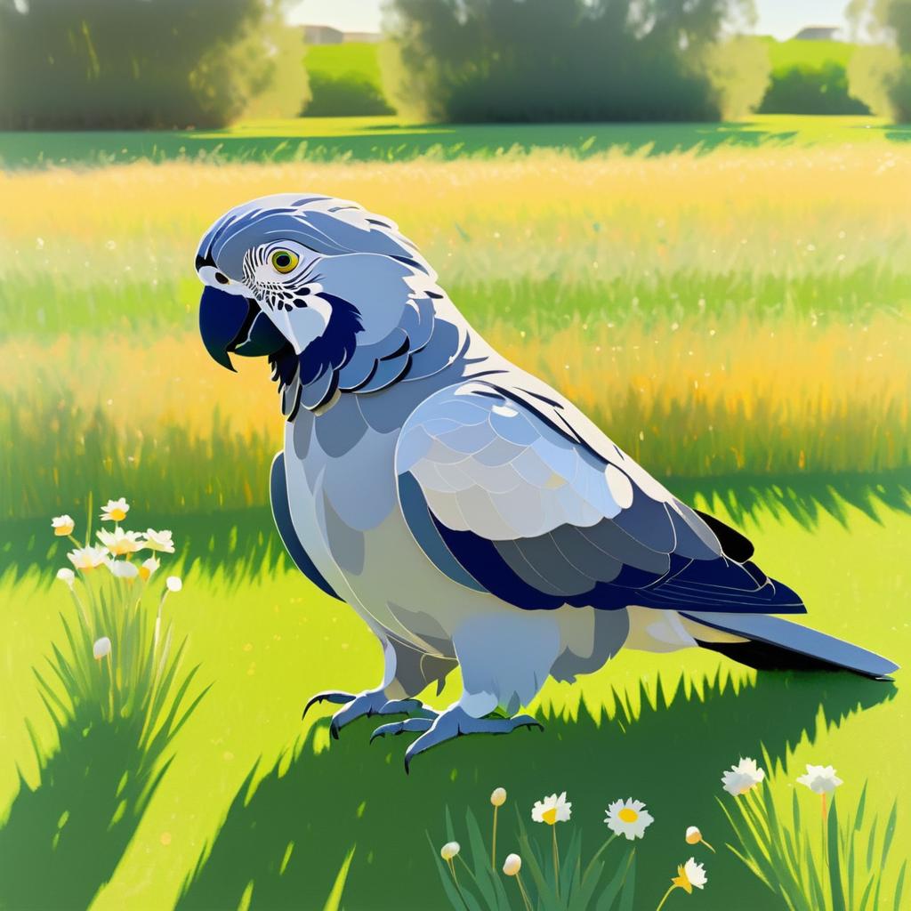 Sunny Meadow with a Gray Parrot