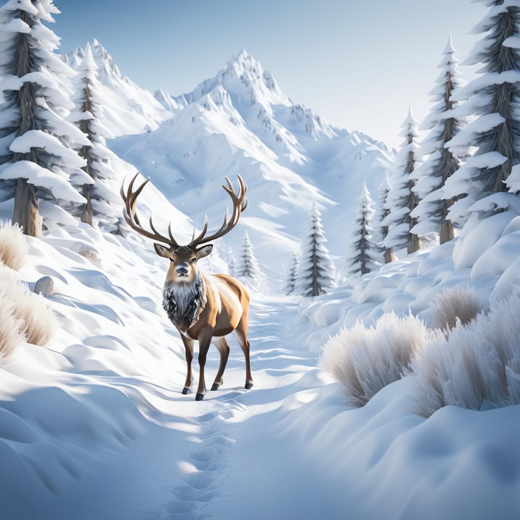 Ultra-Realistic Snow Stag in Mountains