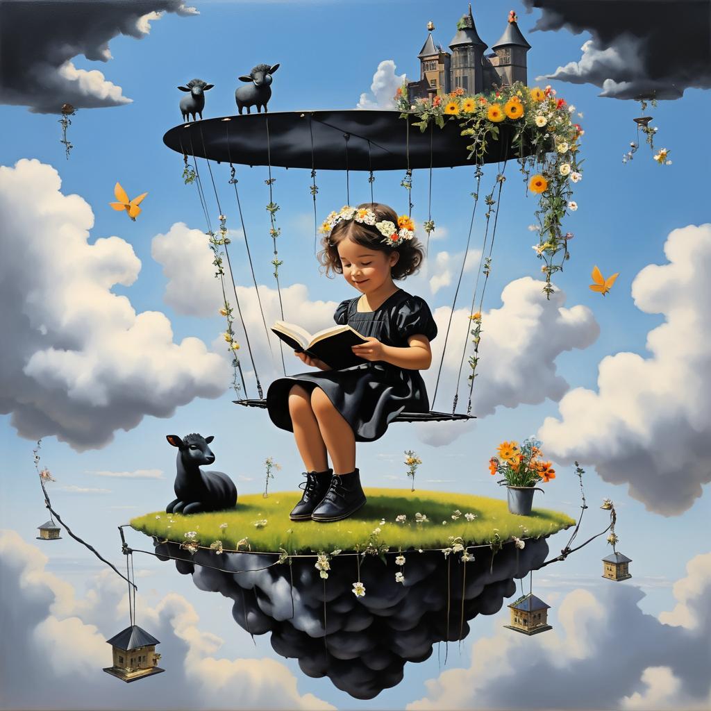 Surreal Child Reading on a Wire