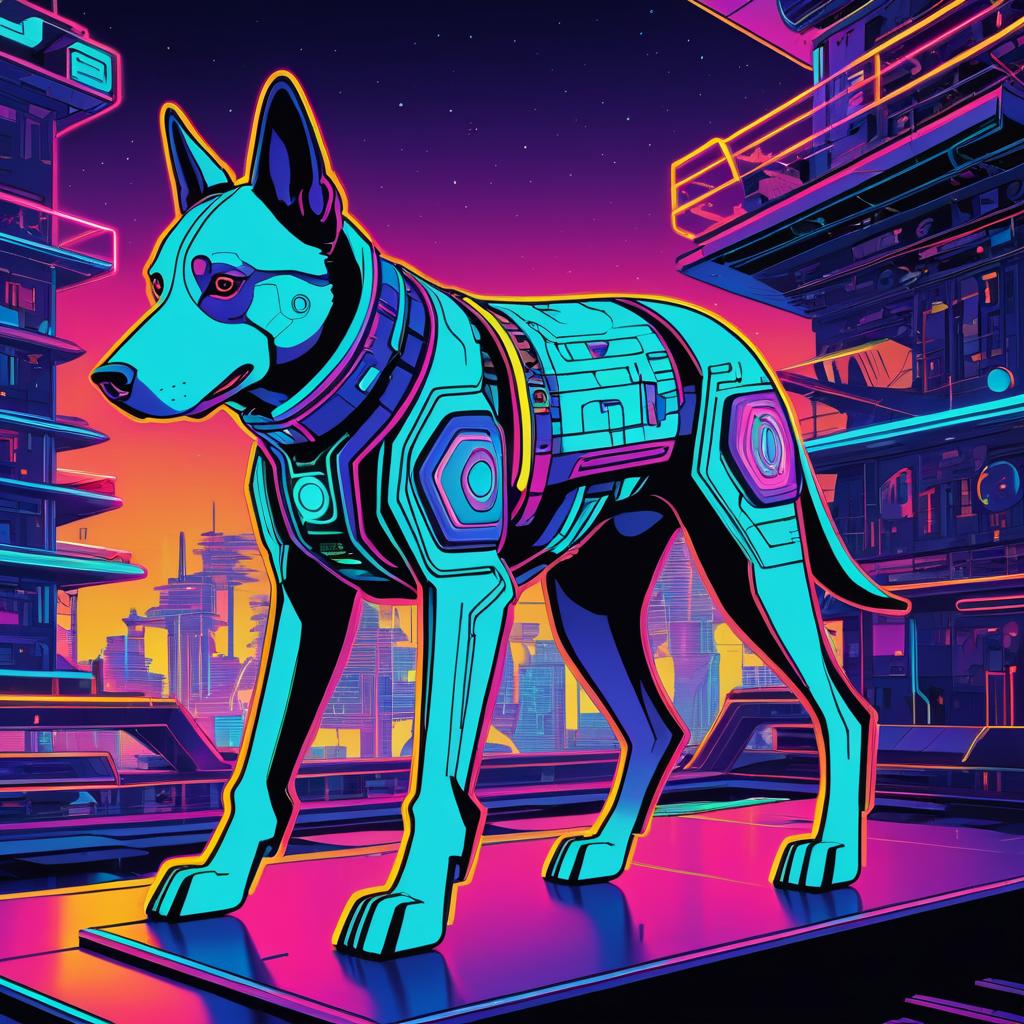 Cybernetic Dog at Retro-Futuristic Space Pier