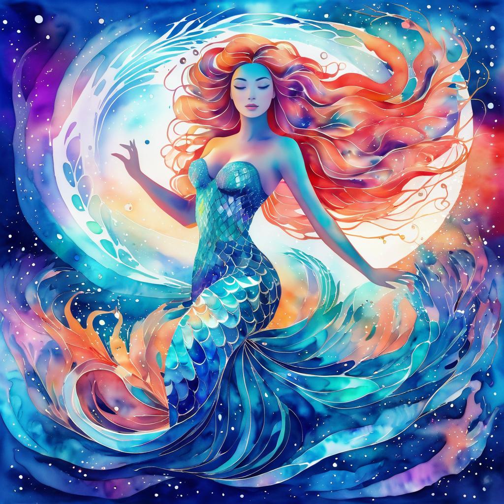 Cosmic Mermaid in Vibrant Coral Reef