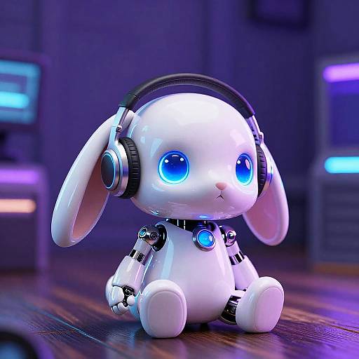 Shiny Robotic Bunny with Glowing Eyes