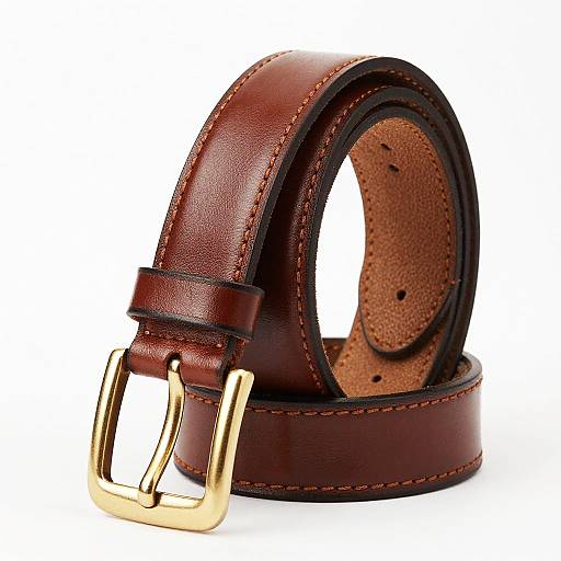 Coiled Brown Leather Belt with Gold Buckle