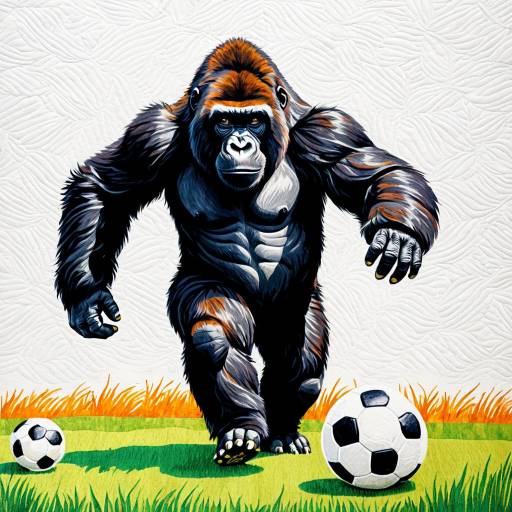 Gorilla Playing Soccer Quilted Illustration