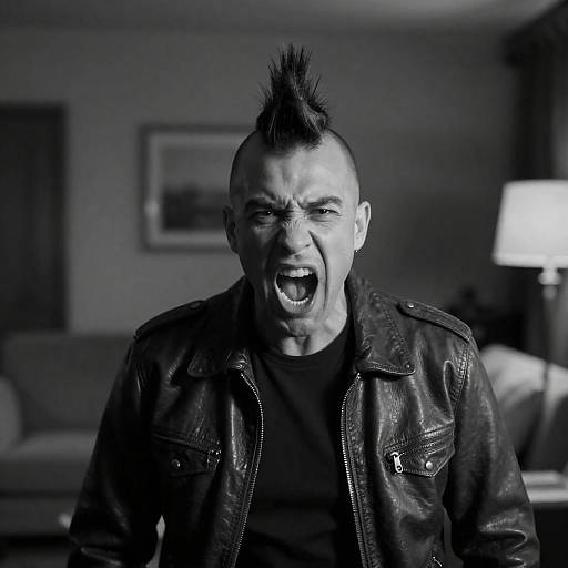 Intense Mohawk Man in Dim Room