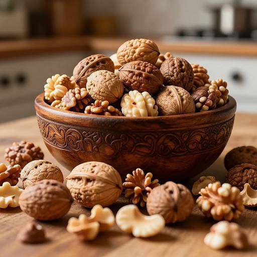 Hyper-Realistic Nut Pile in Rustic Kitchen
